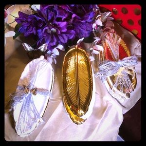 Gold & White Leaf Trinket Trays